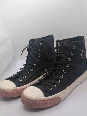 P.F. Flyers Black Canvas High-Top Sneakers with Off-White & Light Brown Sole